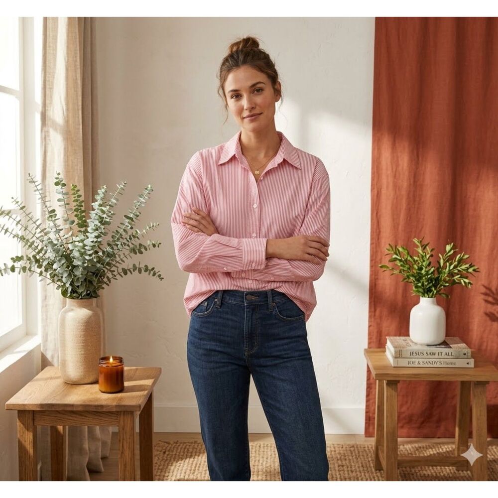 Lauren Ralph Lauren Shirt Womens 3X Pink Stripe Button Up Long Sleeve Preppy